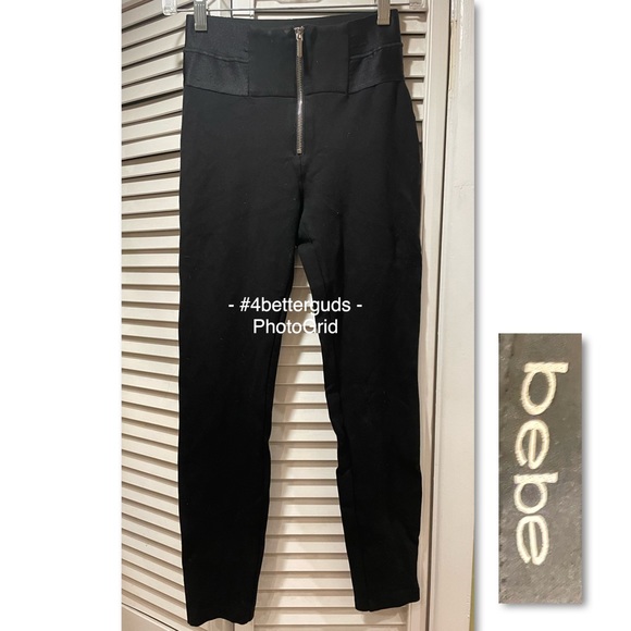 Bebe Skinny High Elastic Stretch Waist Zipper Front Black Pants XS TP - US Made - Picture 16 of 16